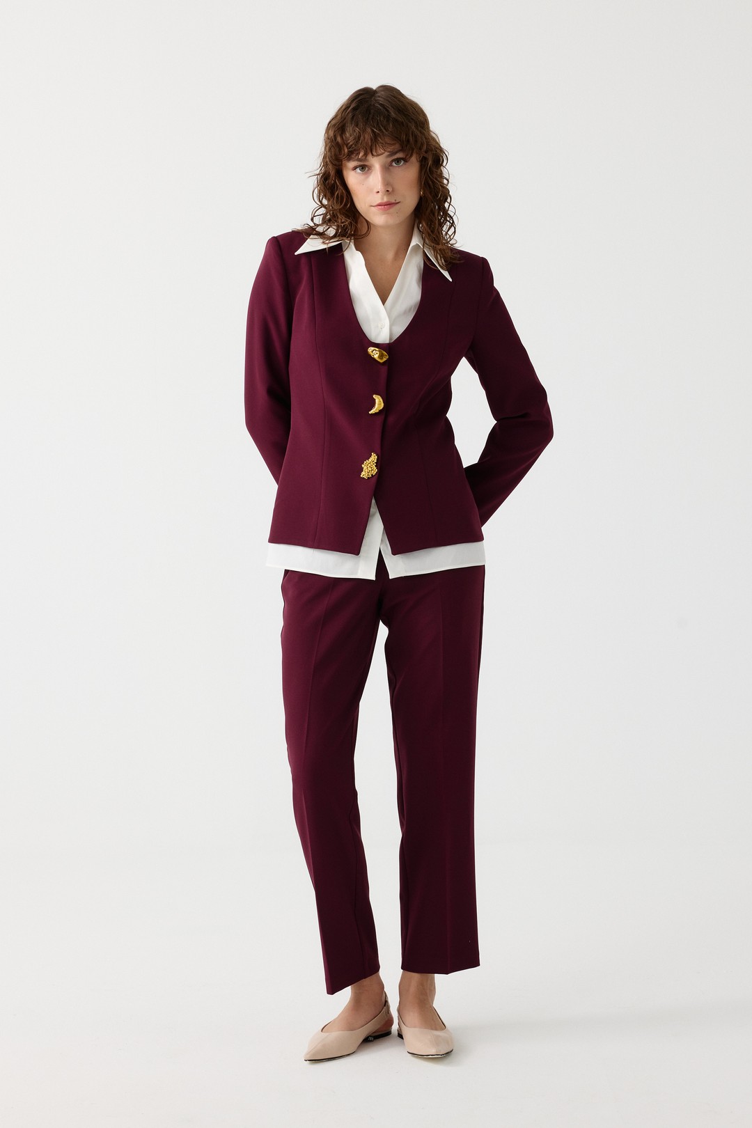 Poplin mix metal aksesuarlı takım EL-2700 - BORDO