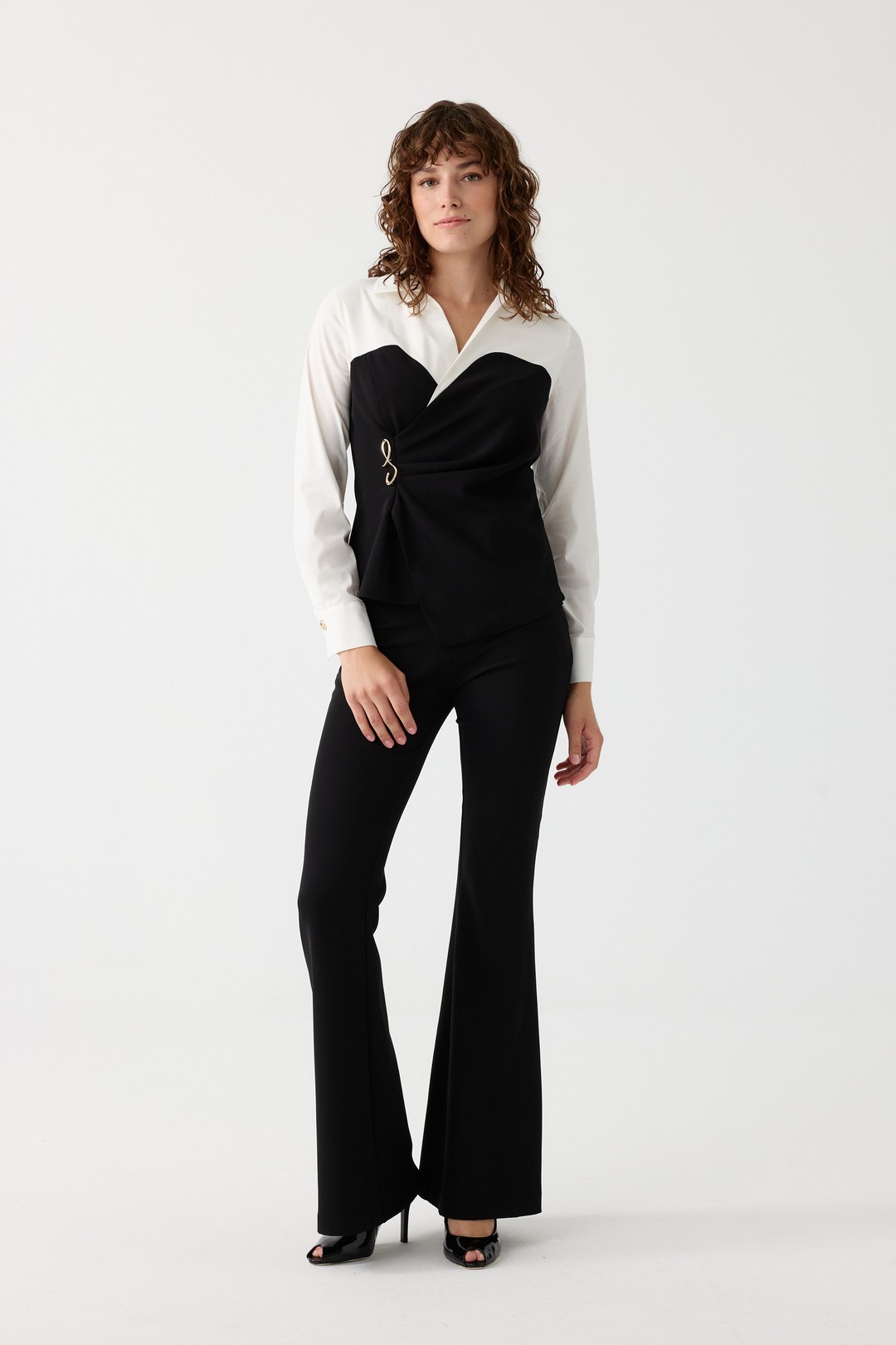 Poplin mix broşlu ikili takım EL-2702 - SİYAH