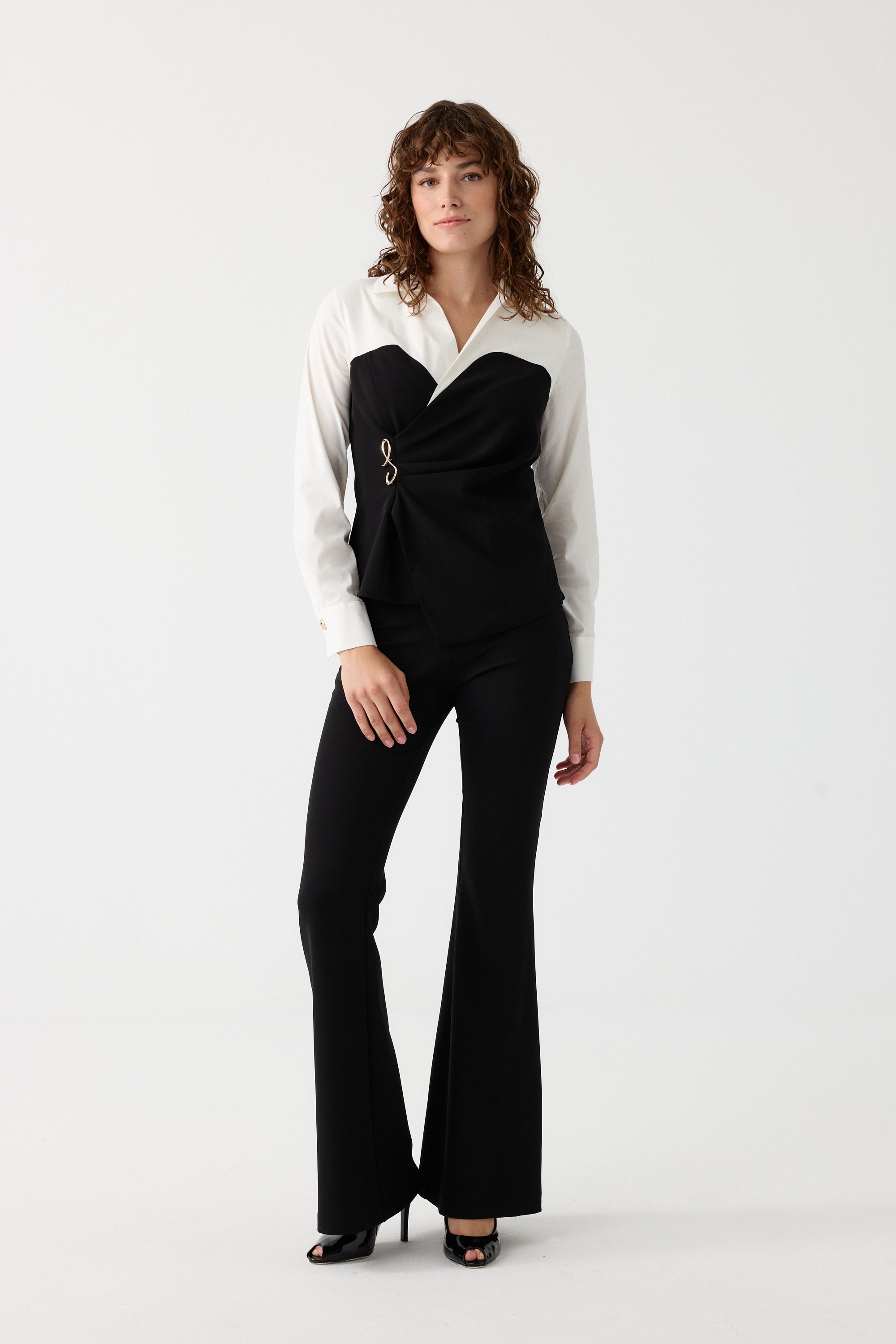 Poplin mix broşlu ikili takım EL-2702 - SİYAH