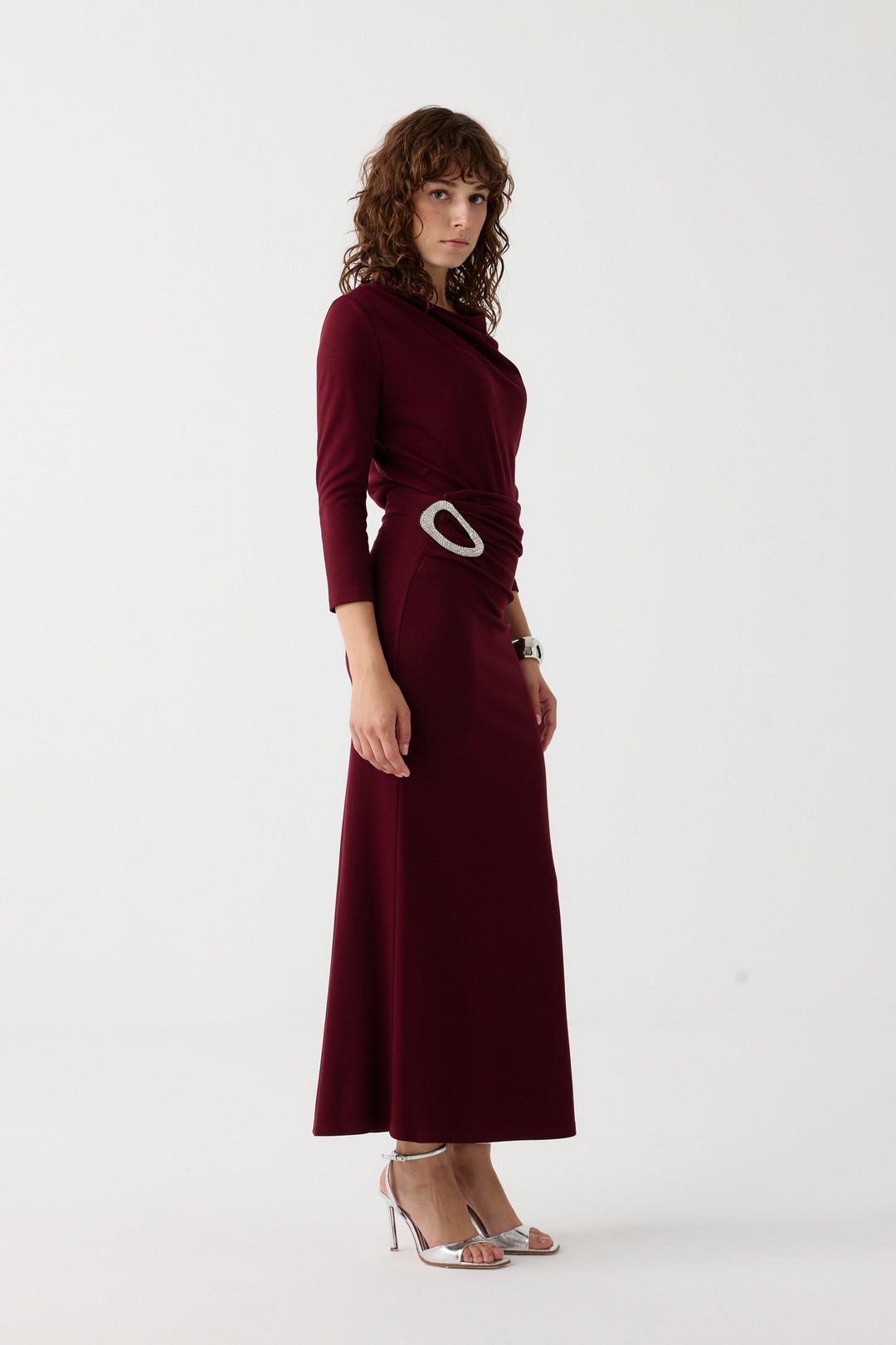 Taşlı aksesuarlı örme takım EL-2721 - BORDO