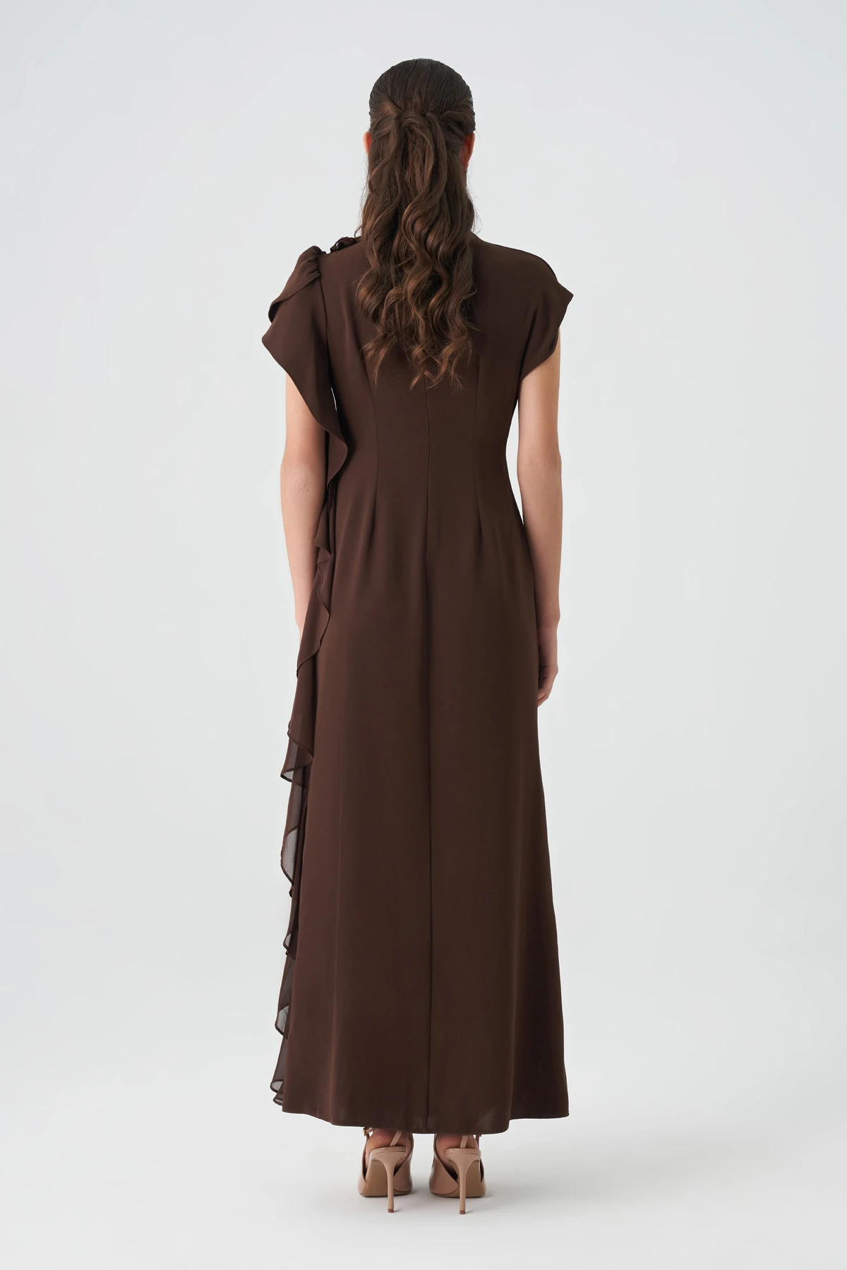 drapeli volan detyalı elbise EL-4395