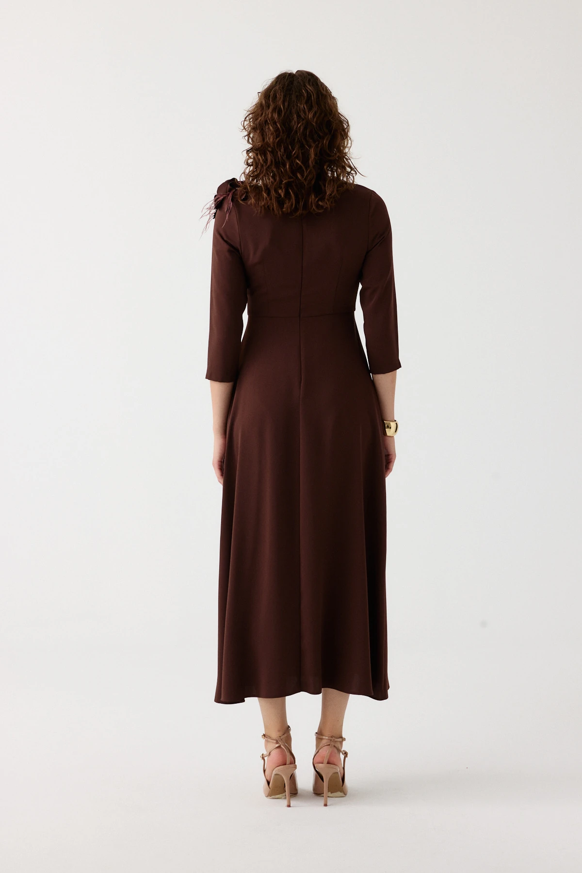 Şifon volanlı çiçekli kokteyl elbise EL-4380