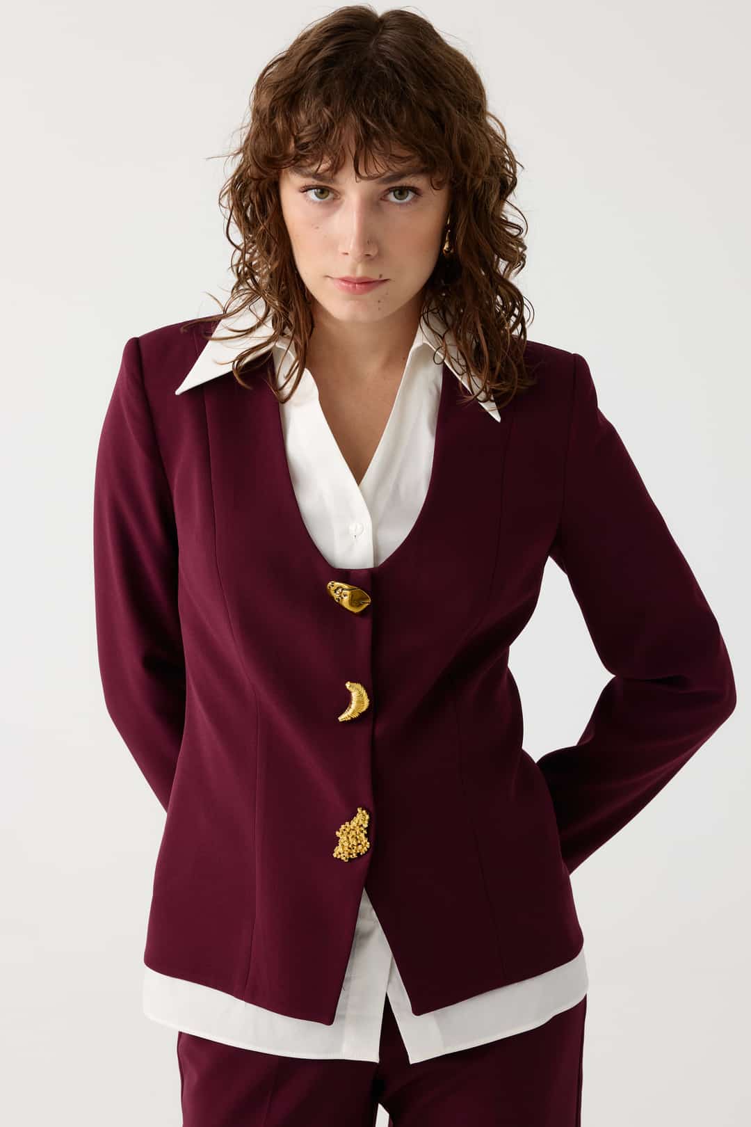 Poplin mix metal aksesuarlı takım EL-2700 - BORDO