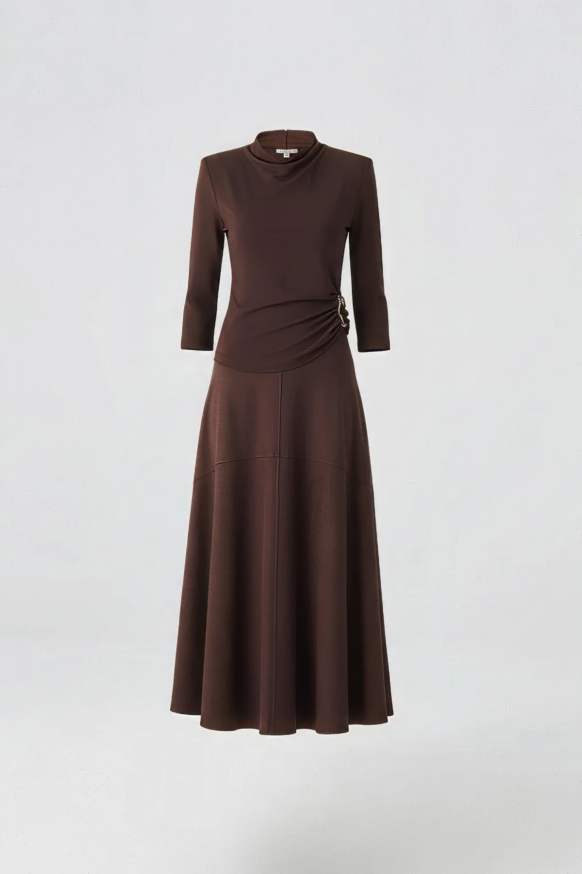 Dik yakalı drapeli aksesuarlı örme bluz süet etekli takım EL-2743