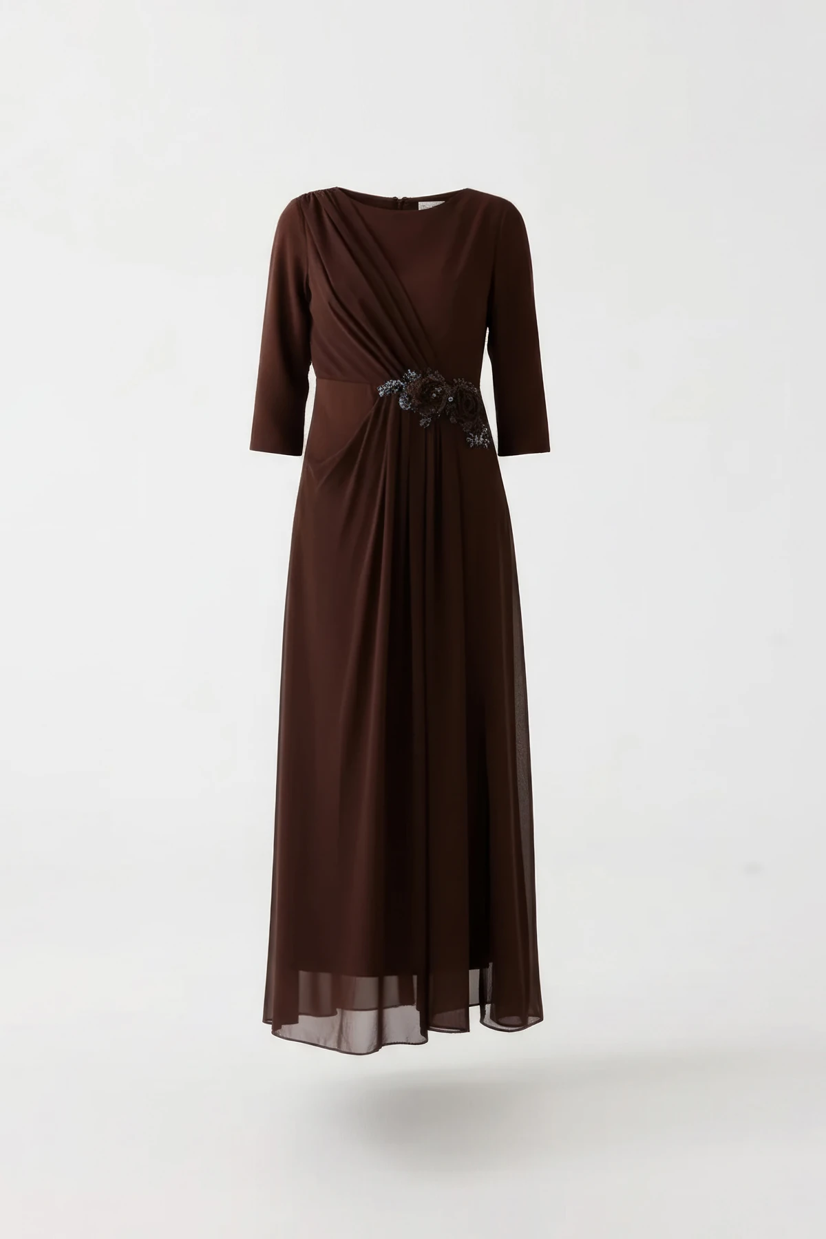 Aplikeli uzun kol elbise EL-4358