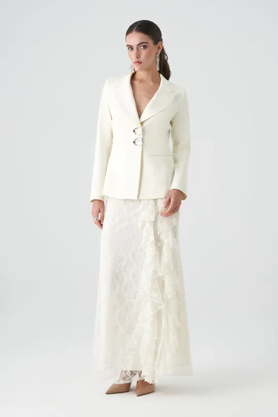 Volanlı dantel etekli ceket takım EL-2713