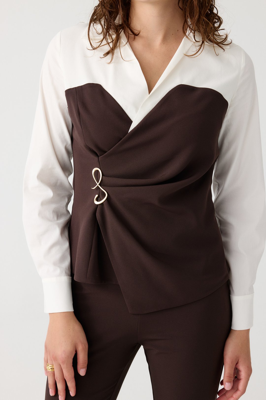 Poplin mix broşlu ikili takım EL-2702 - KAHVERENGİ