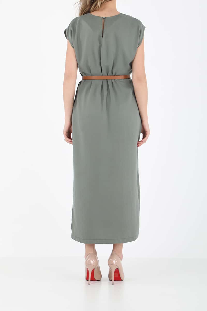 Kemerli tencel elbise EL-4199