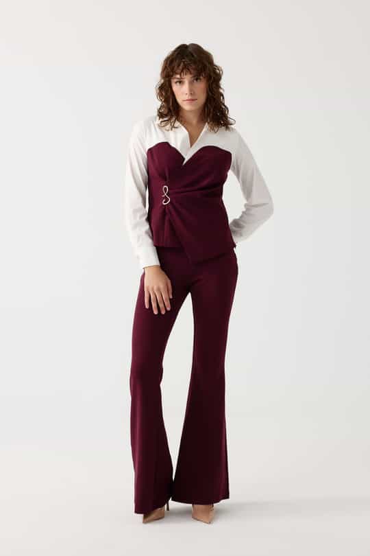 Poplin mix broşlu ikili takım EL-2702 - BORDO