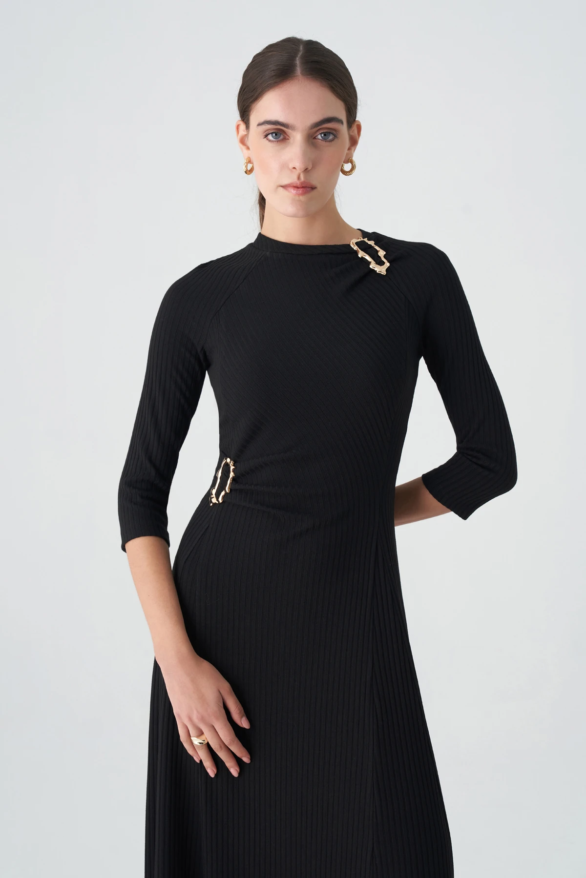 Aksesuar detaylı fitilli örme elbise EL-4411