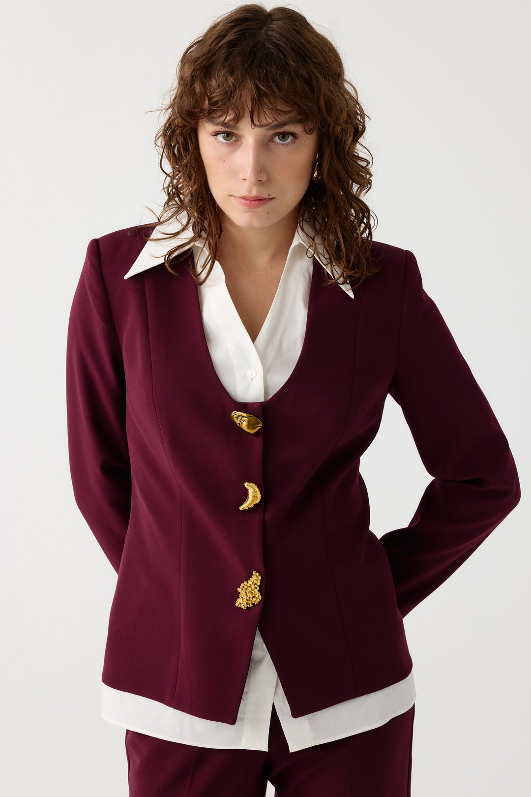 Poplin mix metal aksesuarlı takım EL-2700 - BORDO