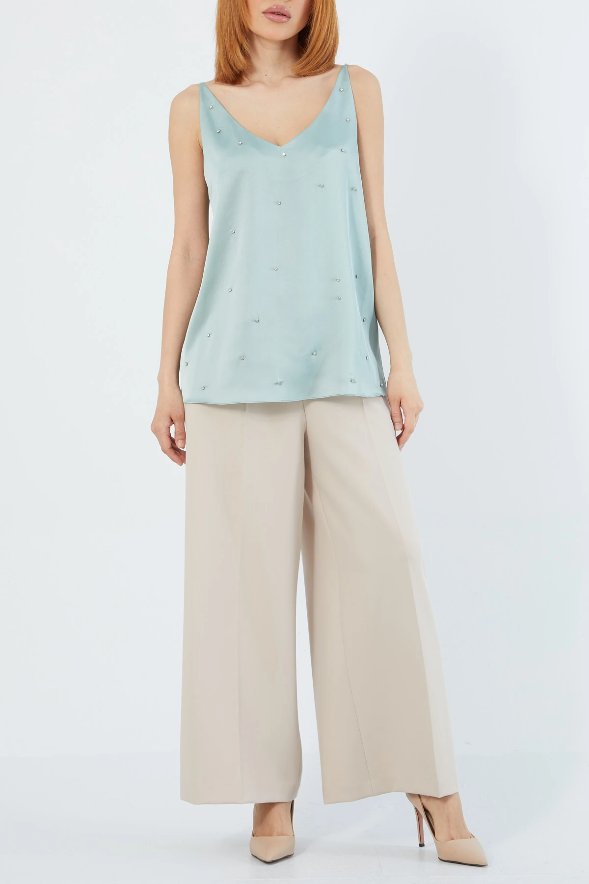 Strass taşlı saten bluz EL-1619 - MİNT