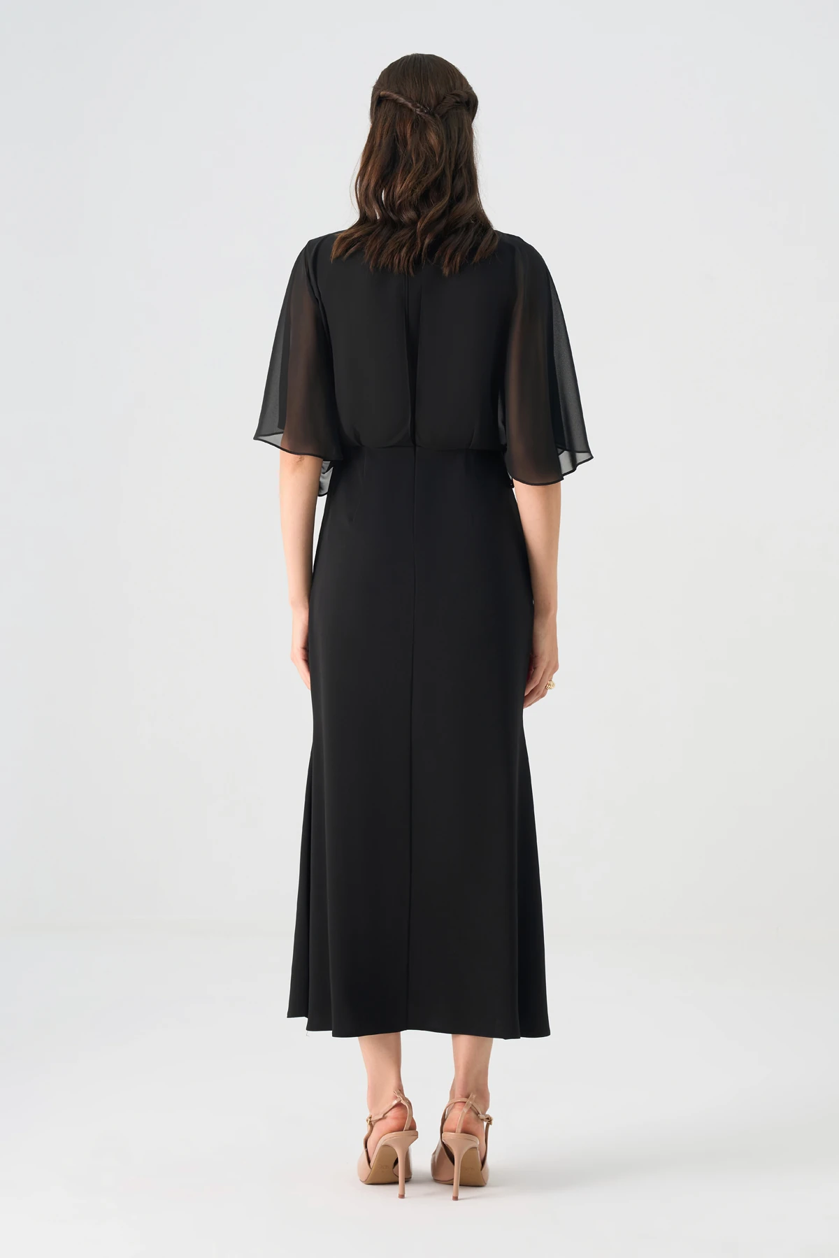 Şifon garnili yarasa kollu midi elbise EL-4353