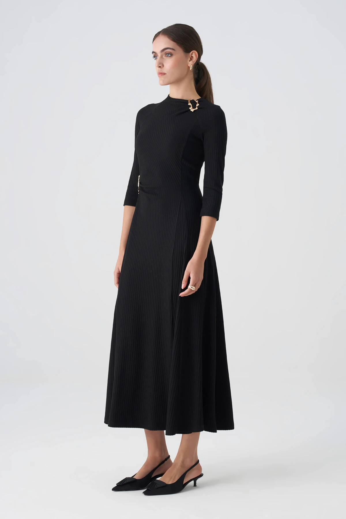 Aksesuar detaylı fitilli örme elbise EL-4411