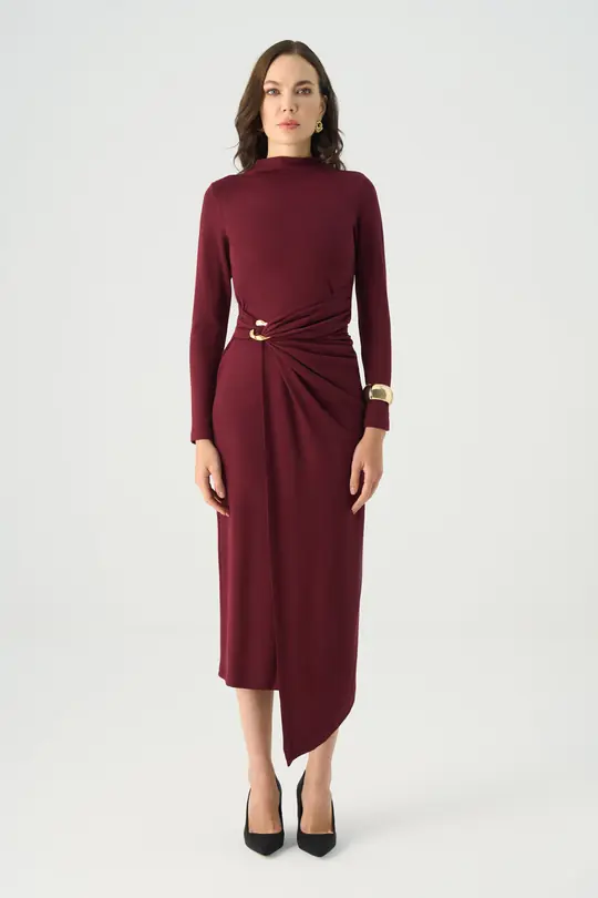 Gold aksesuarlı örme elbise DK-9989