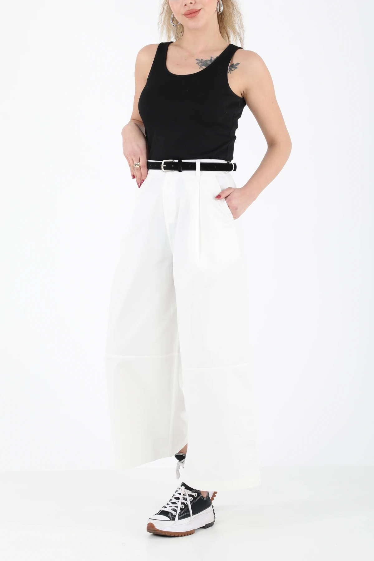 Kontrast kemerli palazzo pantolon EL-1200