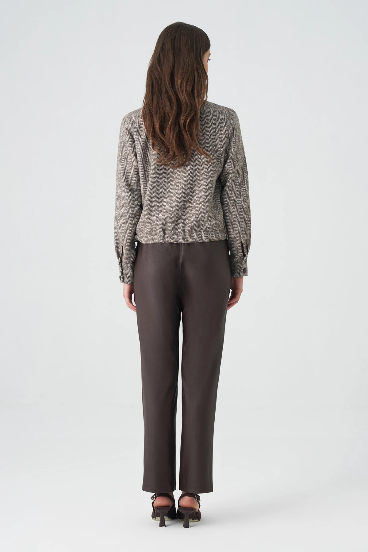 Deri biyeli poliviskon mont-deri pantolon takım EL-2766