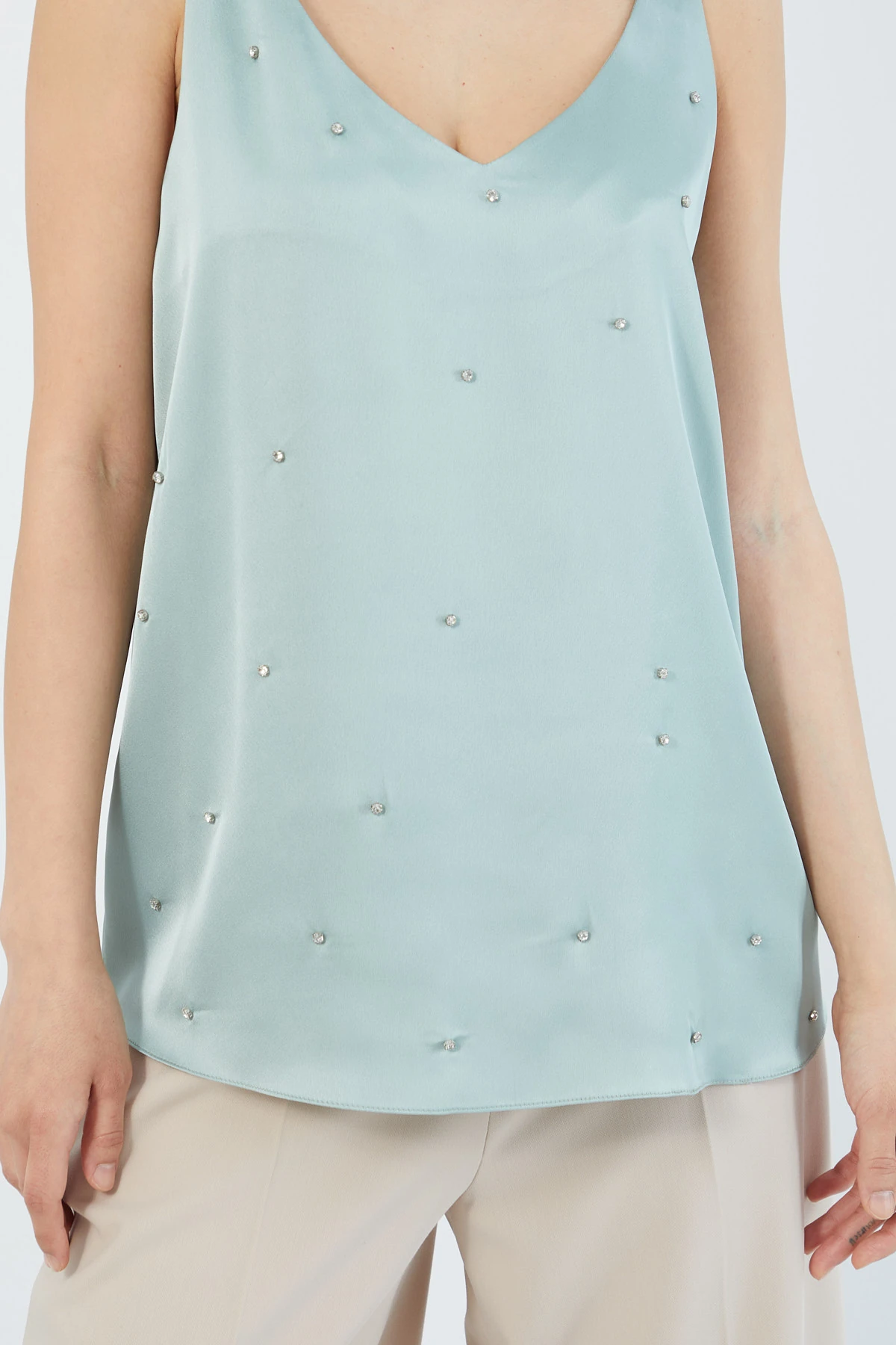 Strass taşlı saten bluz EL-1619 - MİNT