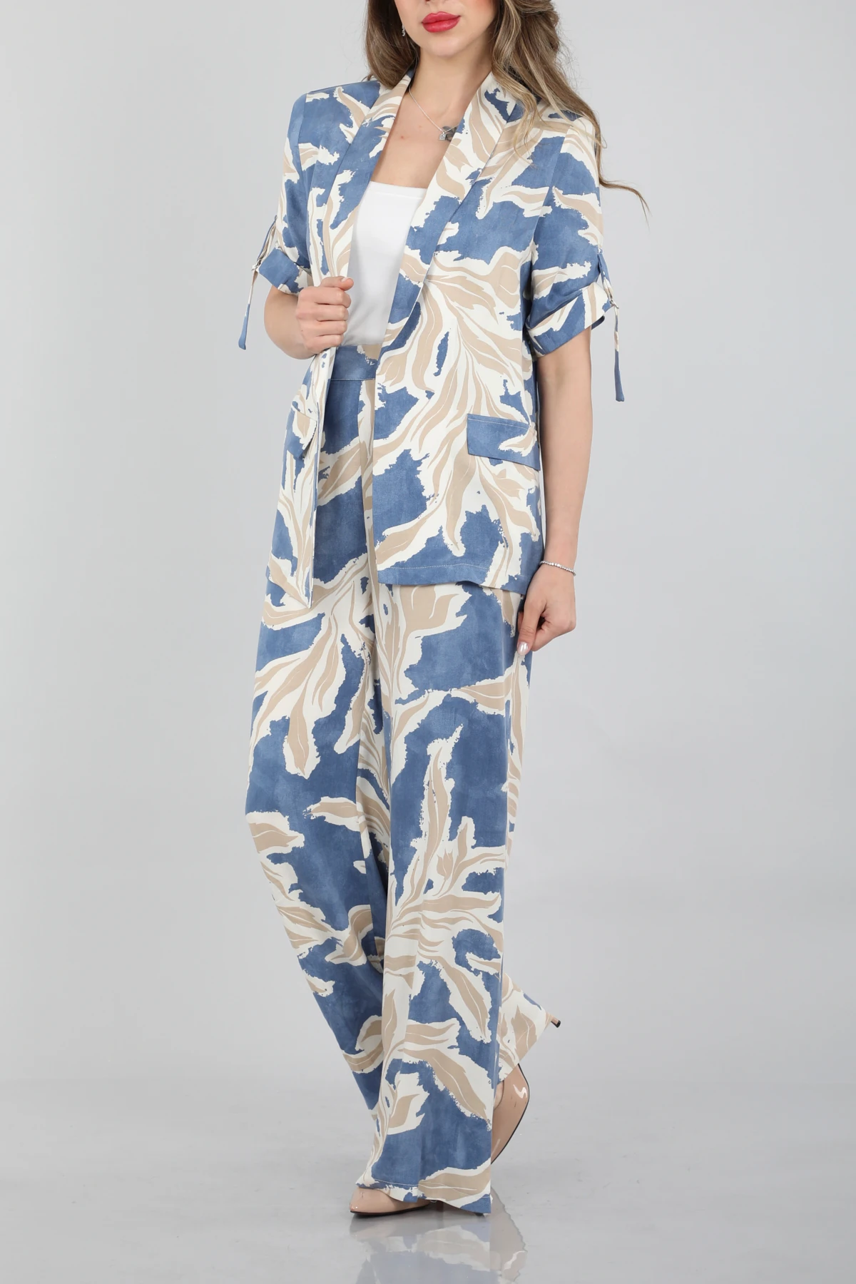 Desenli tencel ceket takım EL-2660