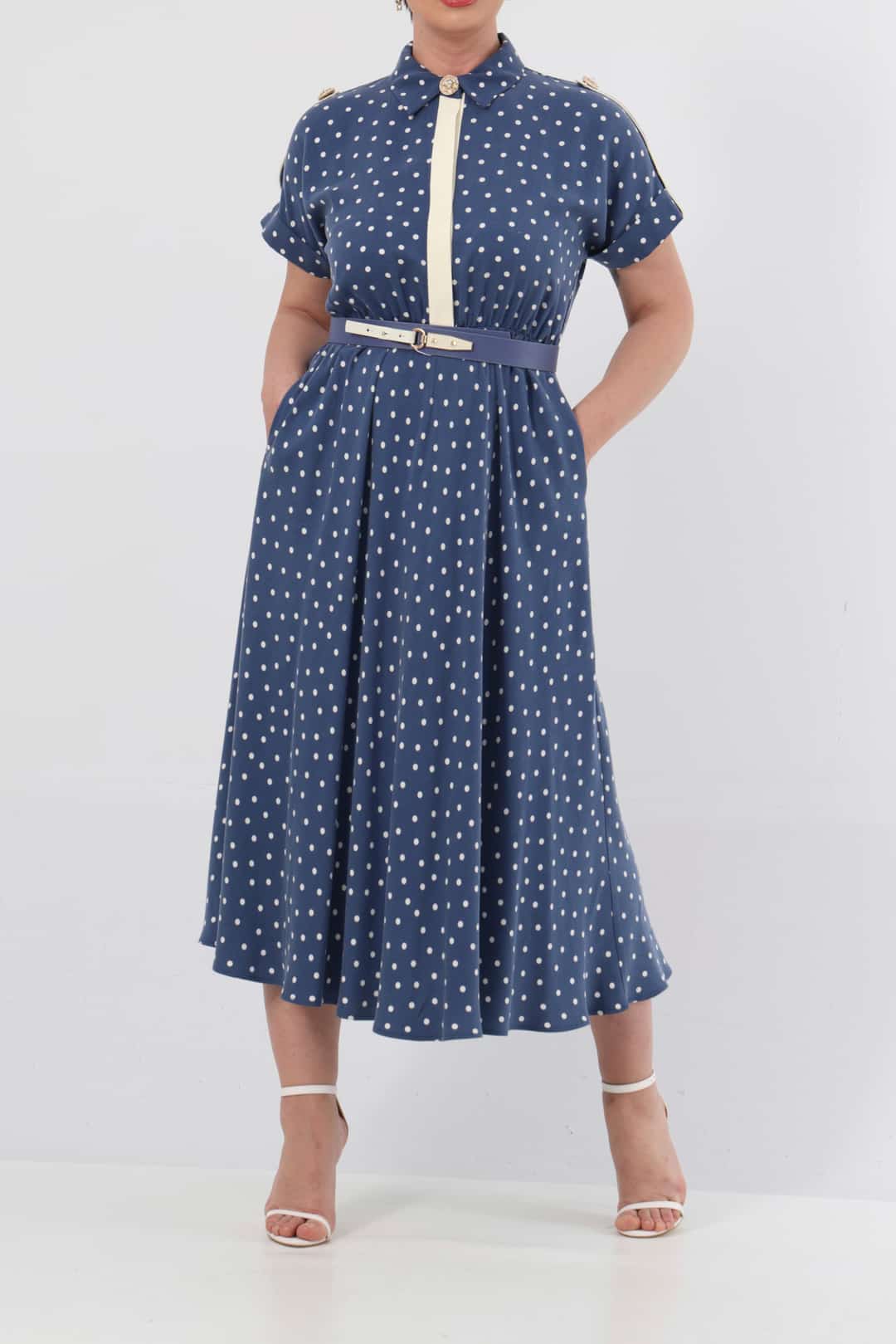 Garnili puan tencel elbise EL-4257-B