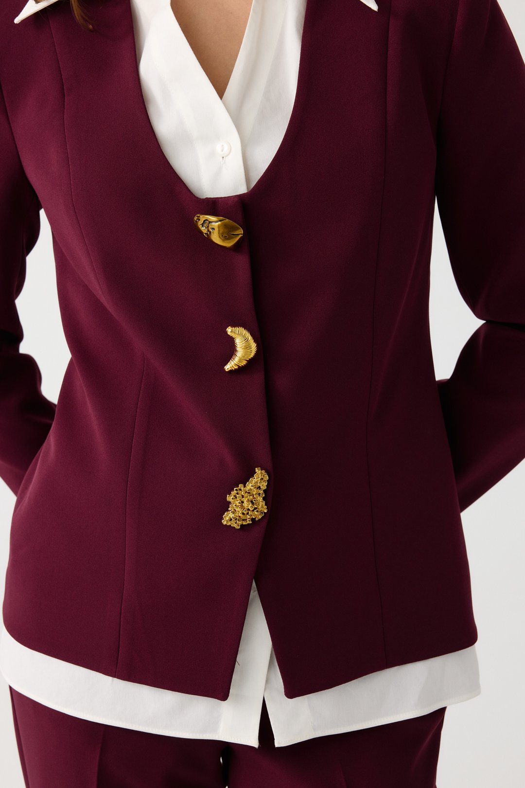Poplin mix metal aksesuarlı takım EL-2700 - BORDO