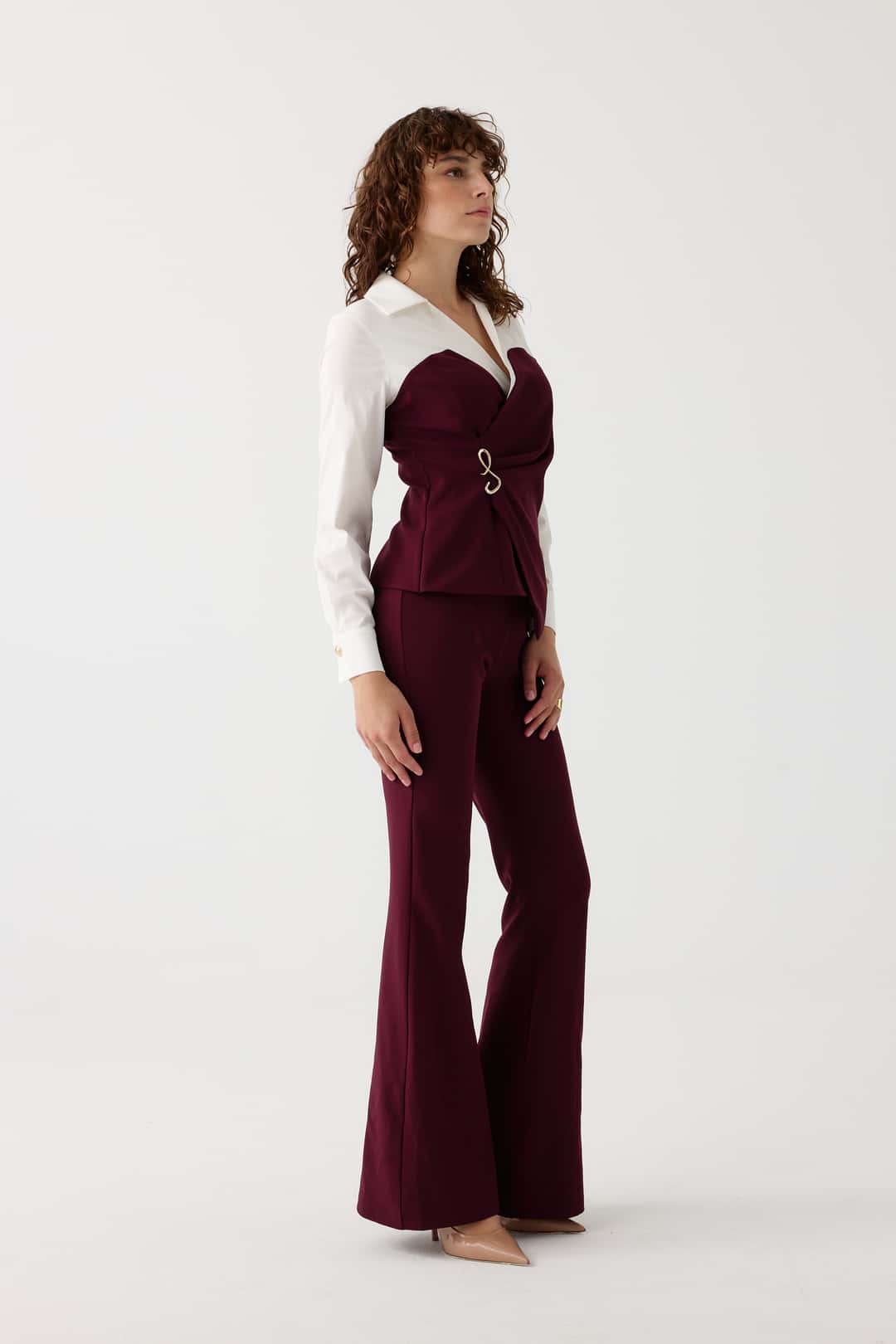 Poplin mix broşlu ikili takım EL-2702 - BORDO