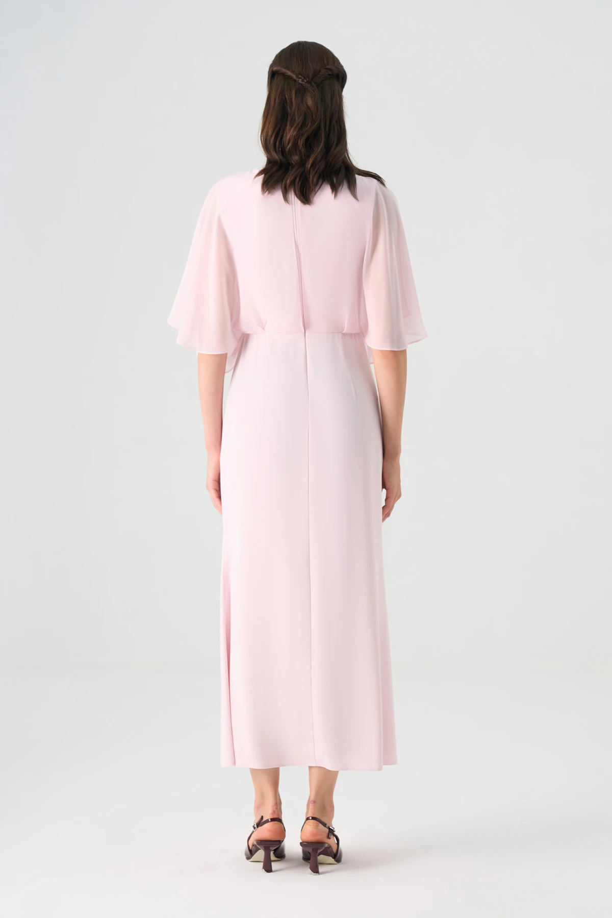 Şifon garnili yarasa kollu midi elbise EL-4353