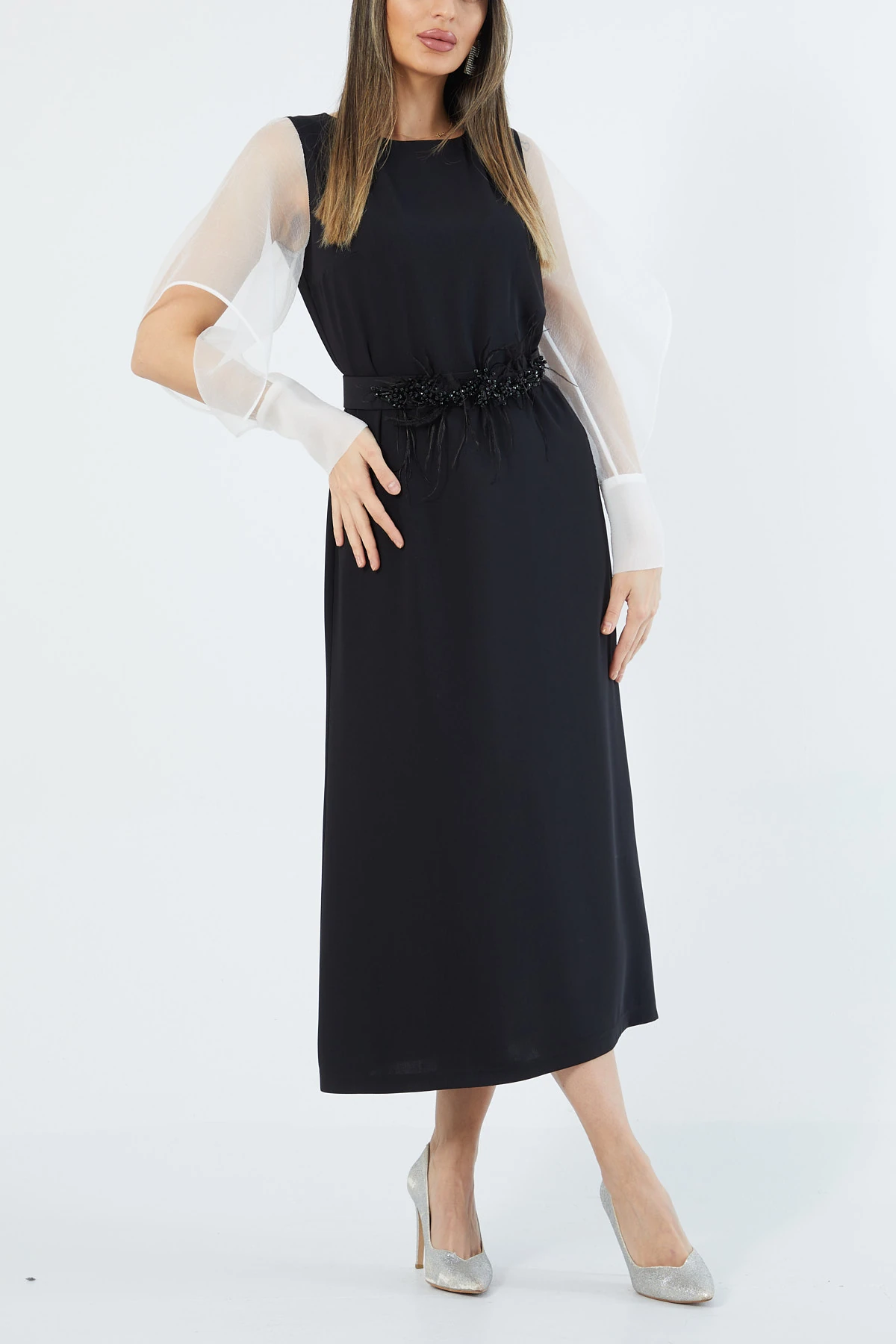 Organze mix özel aksesuarlı elbise EL-3542