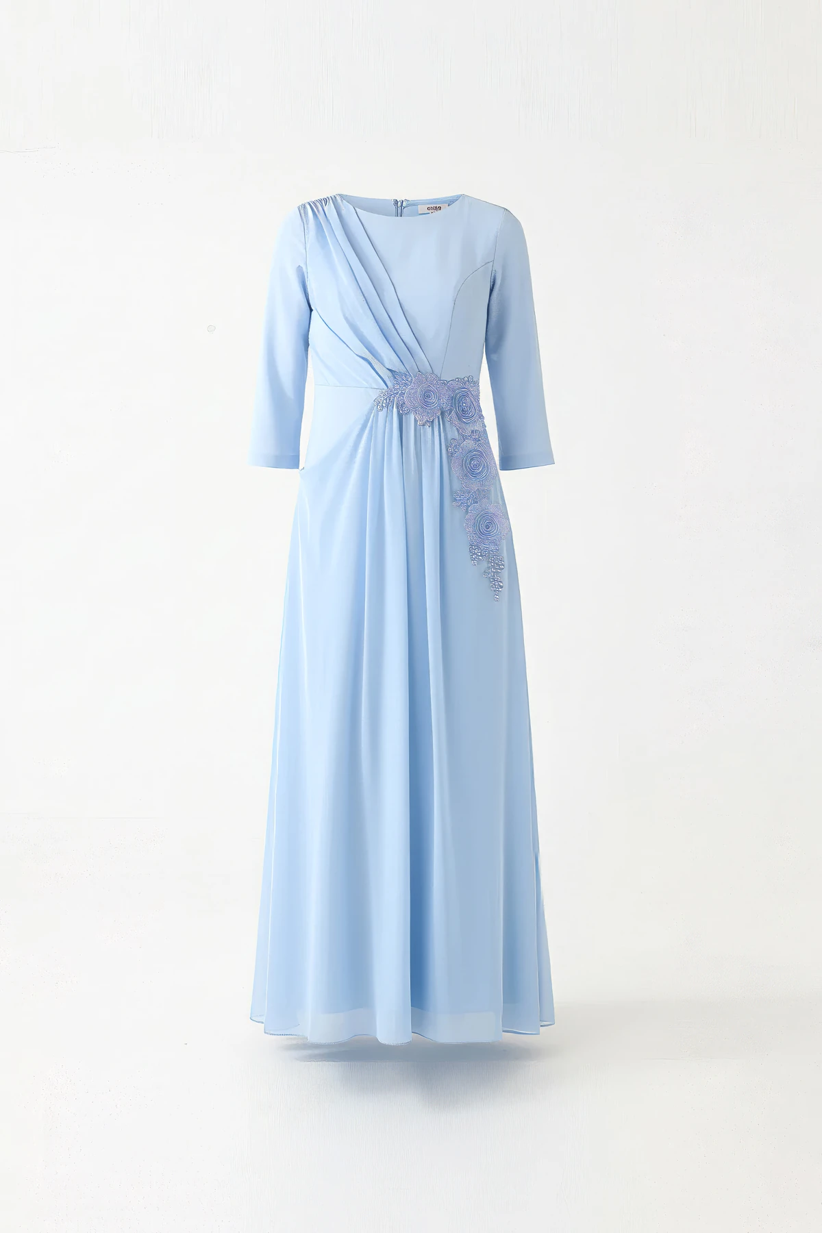 Aplikeli uzun kol elbise EL-4358