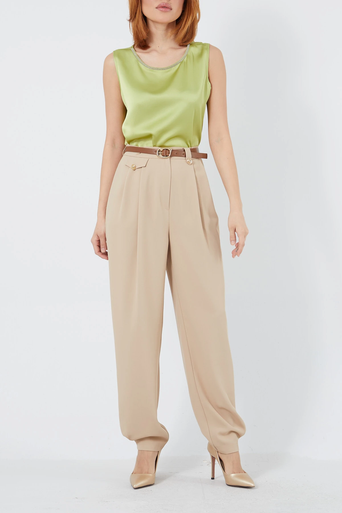 Yakası zincir detaylı saten bluz EL-1612