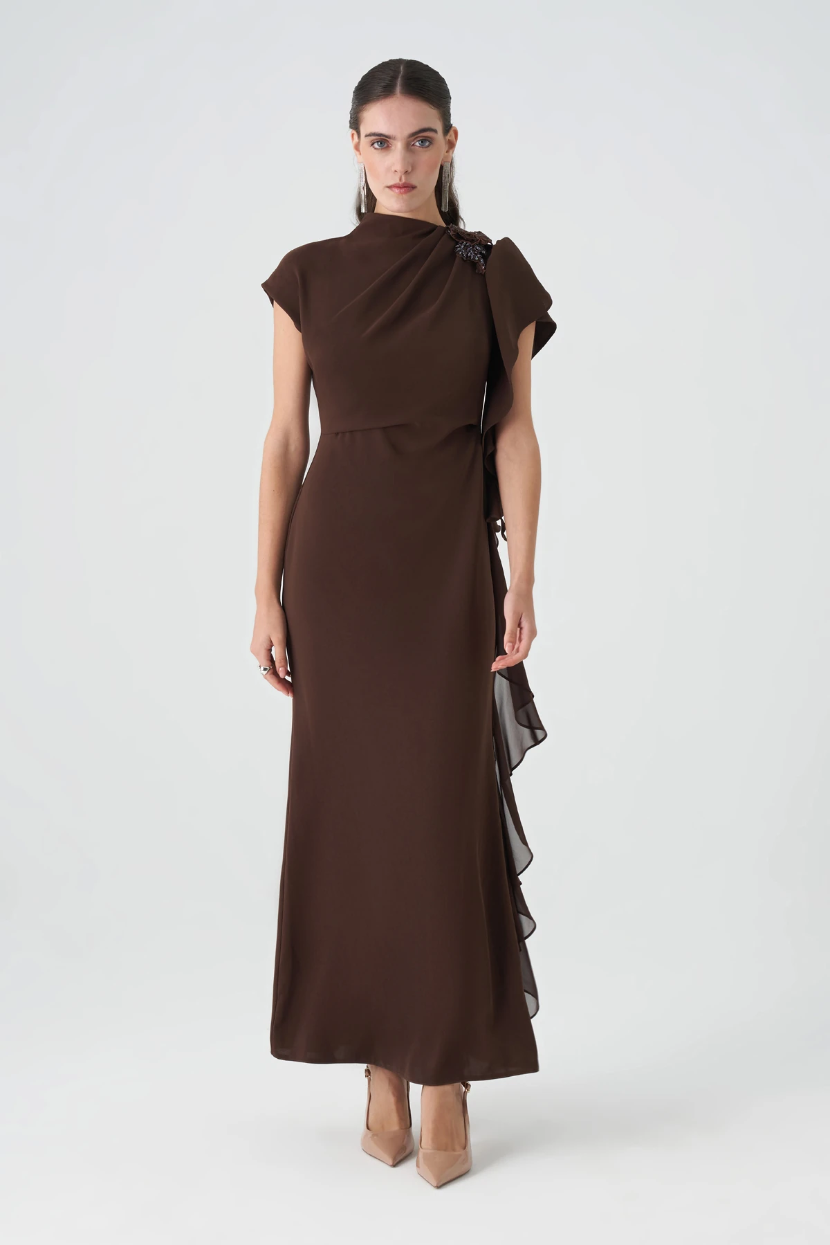 drapeli volan detyalı elbise EL-4395