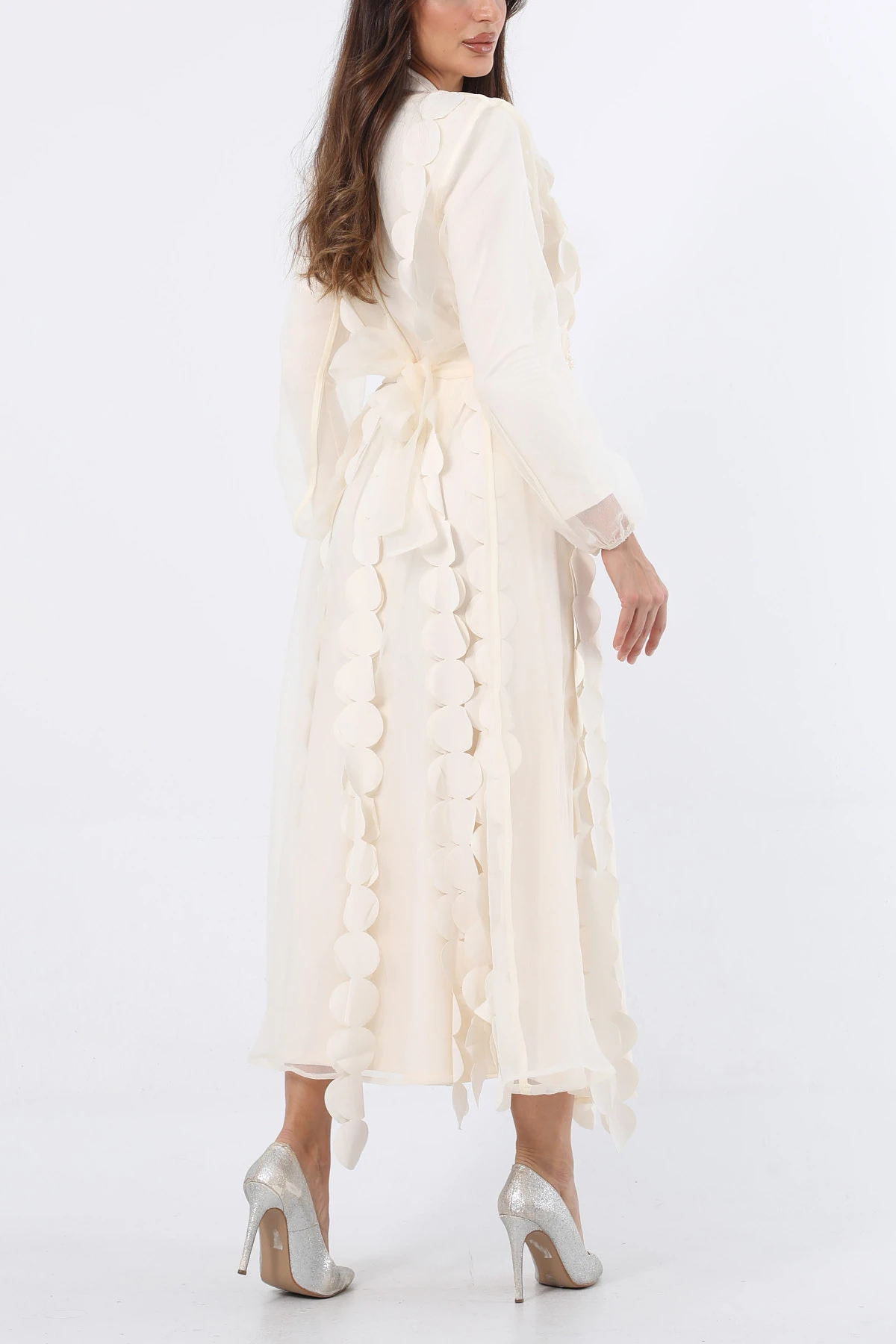 İşlemeli kuşaklı 3 boyutlu yelek elbise takım EL-4127