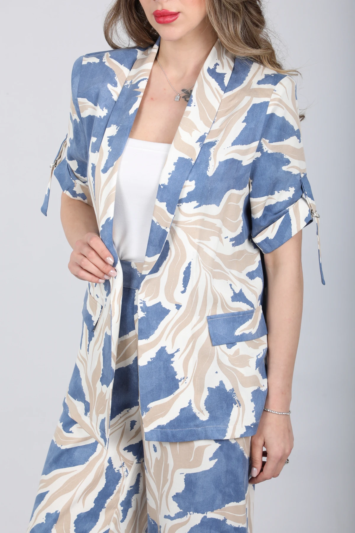 Desenli tencel ceket takım EL-2660