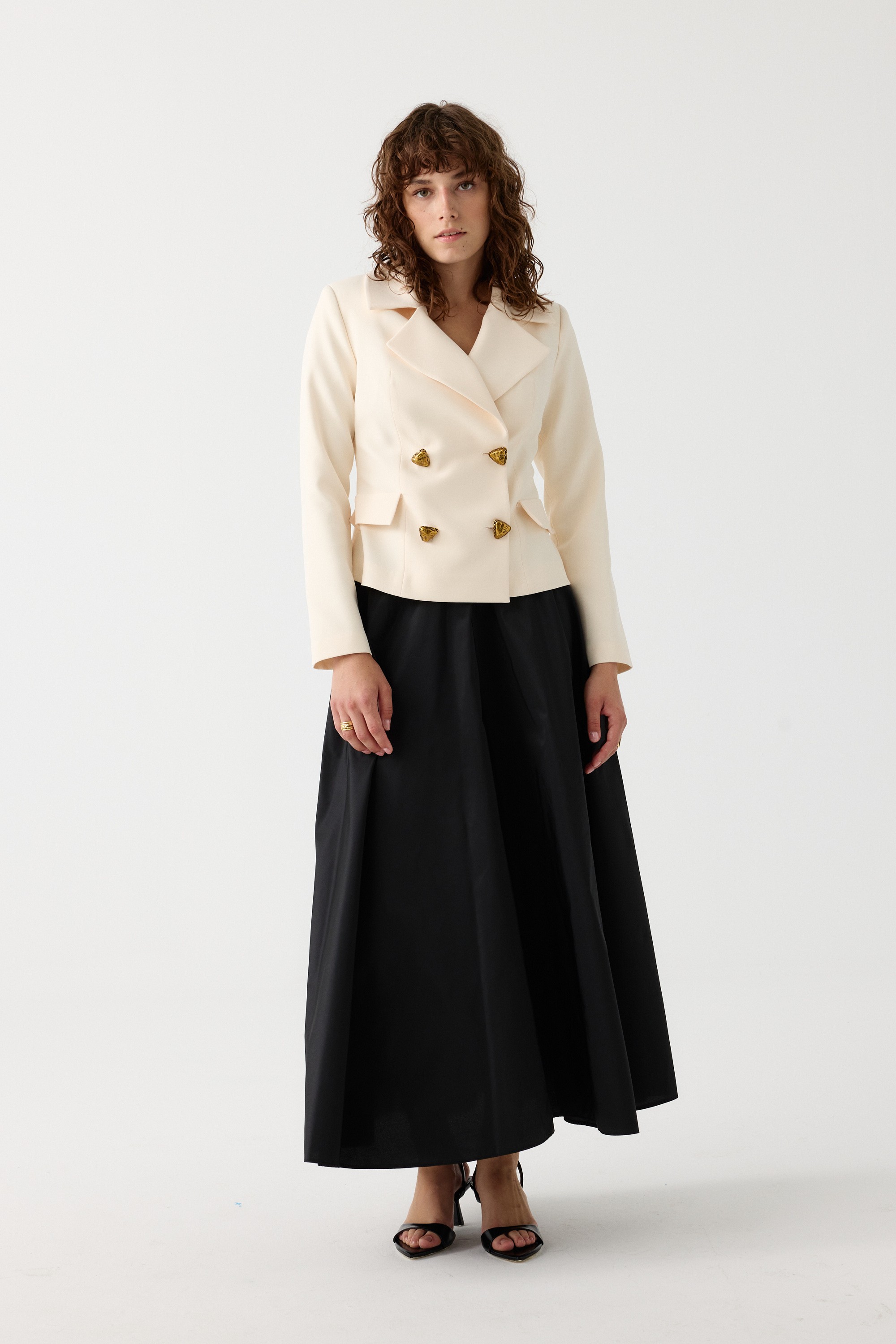 Tafta etekli blazer ceket takım EL-2708 - BUTTER-SİYAH