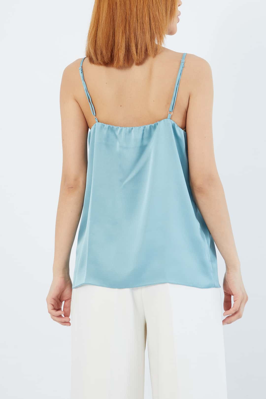 Strass taşlı saten bluz EL-1619 - MAVİ