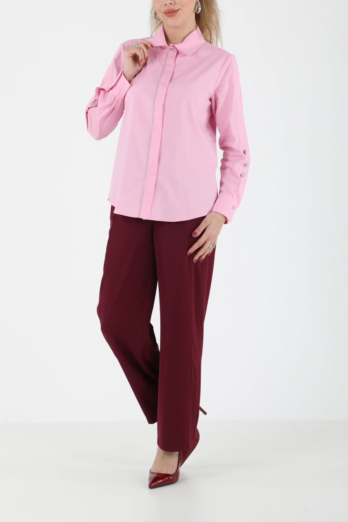 Zincir detaylı pamuk gömlek EL-1744