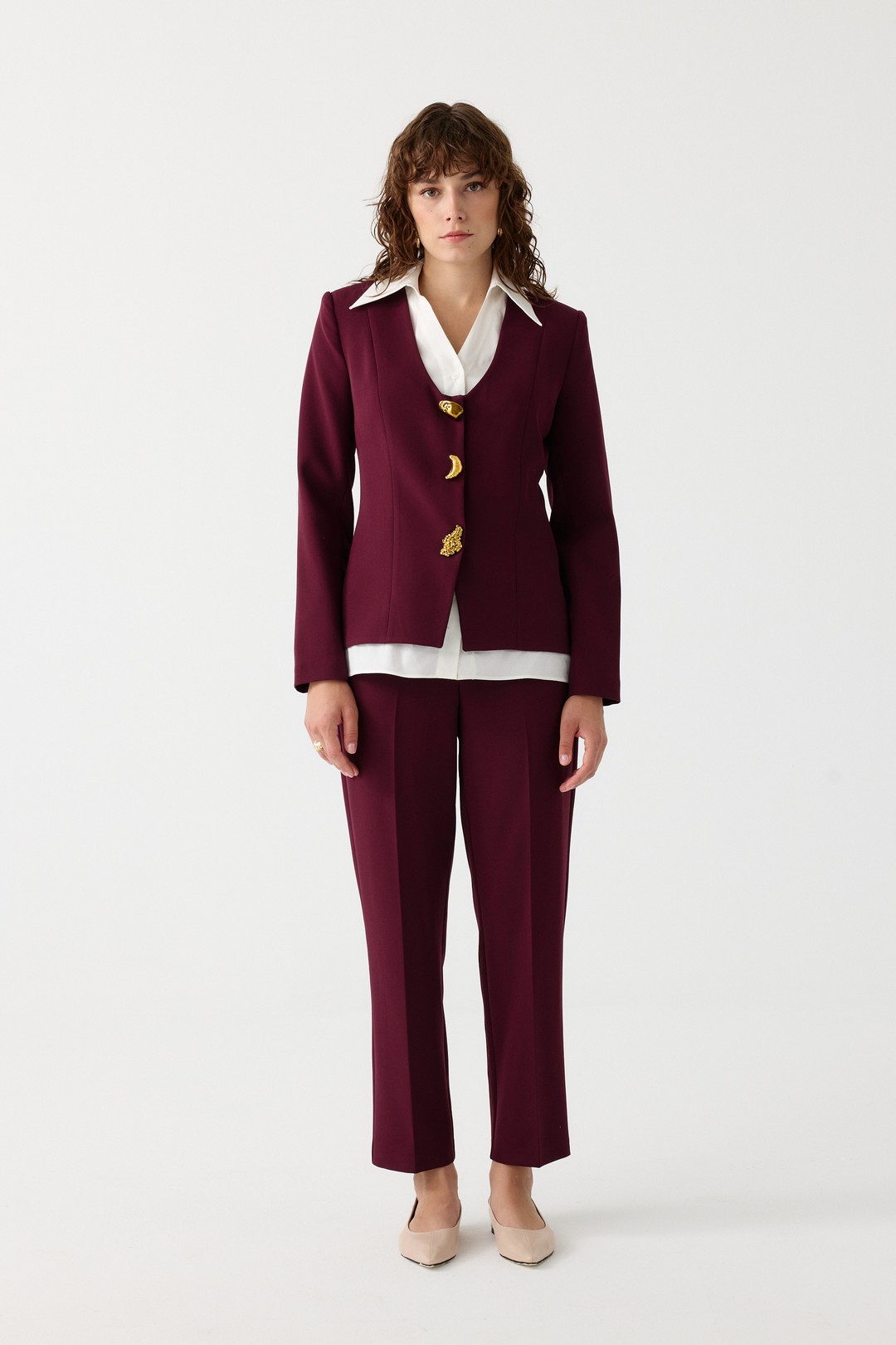 Poplin mix metal aksesuarlı takım EL-2700 - BORDO