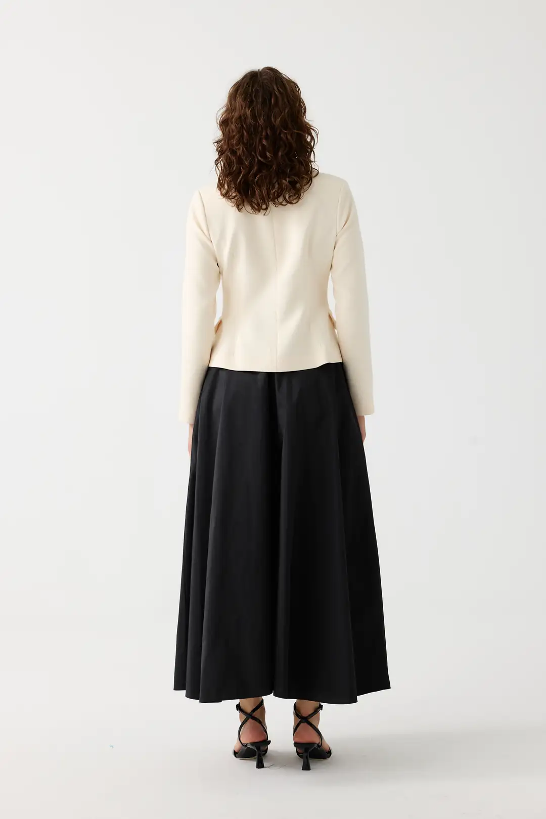 Tafta etekli blazer ceket takım EL-2708 - BUTTER-SİYAH