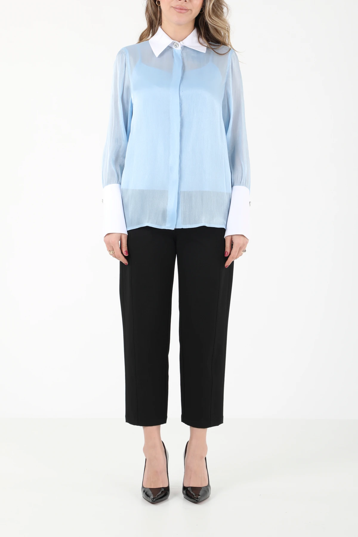 Pamuk garnili organze gömlek EL-1743 - BEBE MAVİSİ