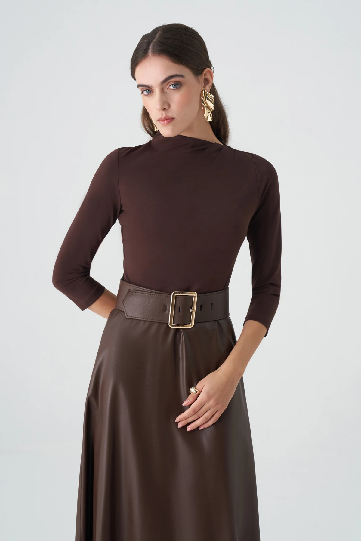 Örme garnili midi kloş elbise EL-4422