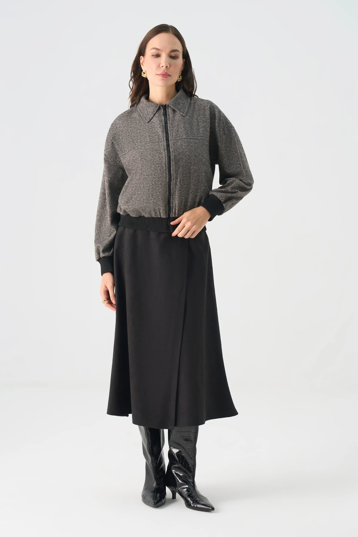 Ribana detaylı düşük kollu polisivkon bomber ceket EL-1837