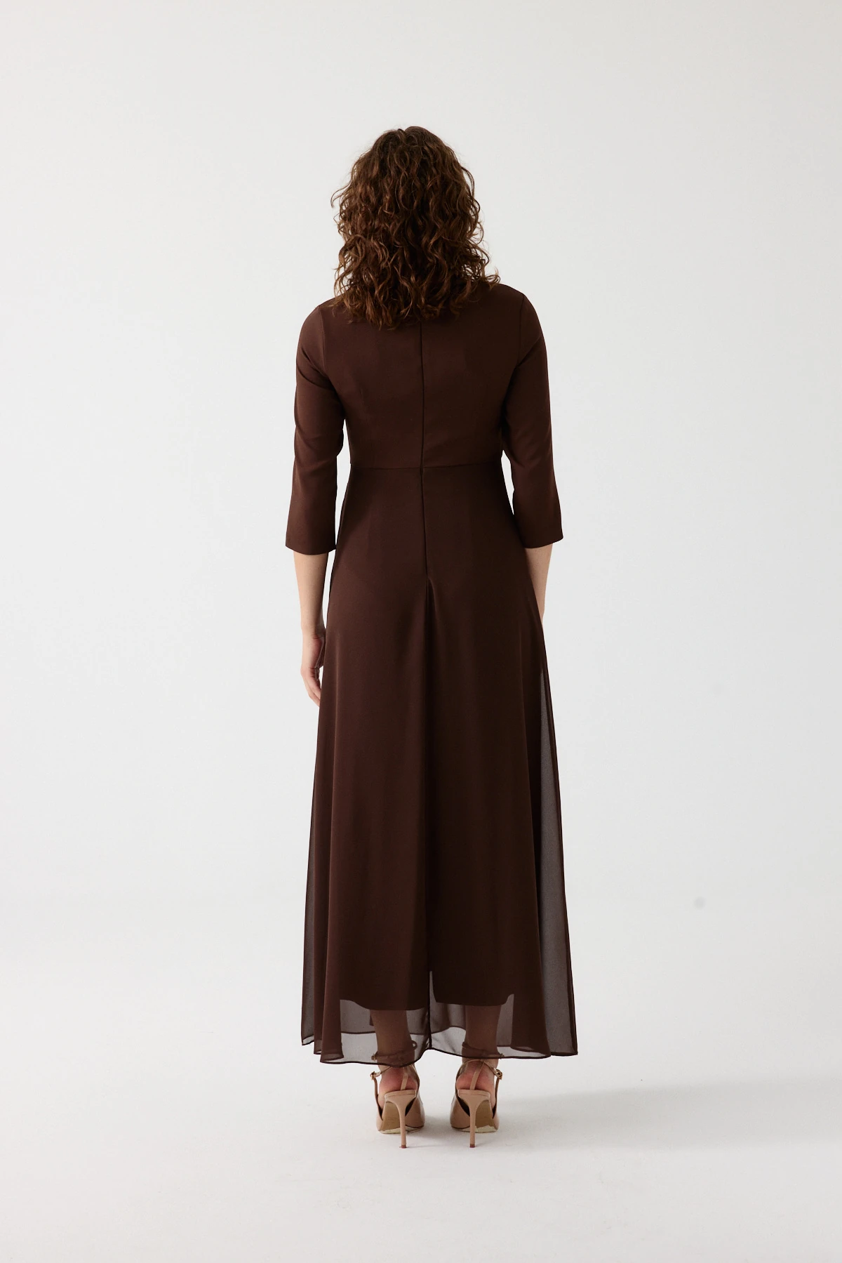 Aplikeli uzun kol elbise EL-4358