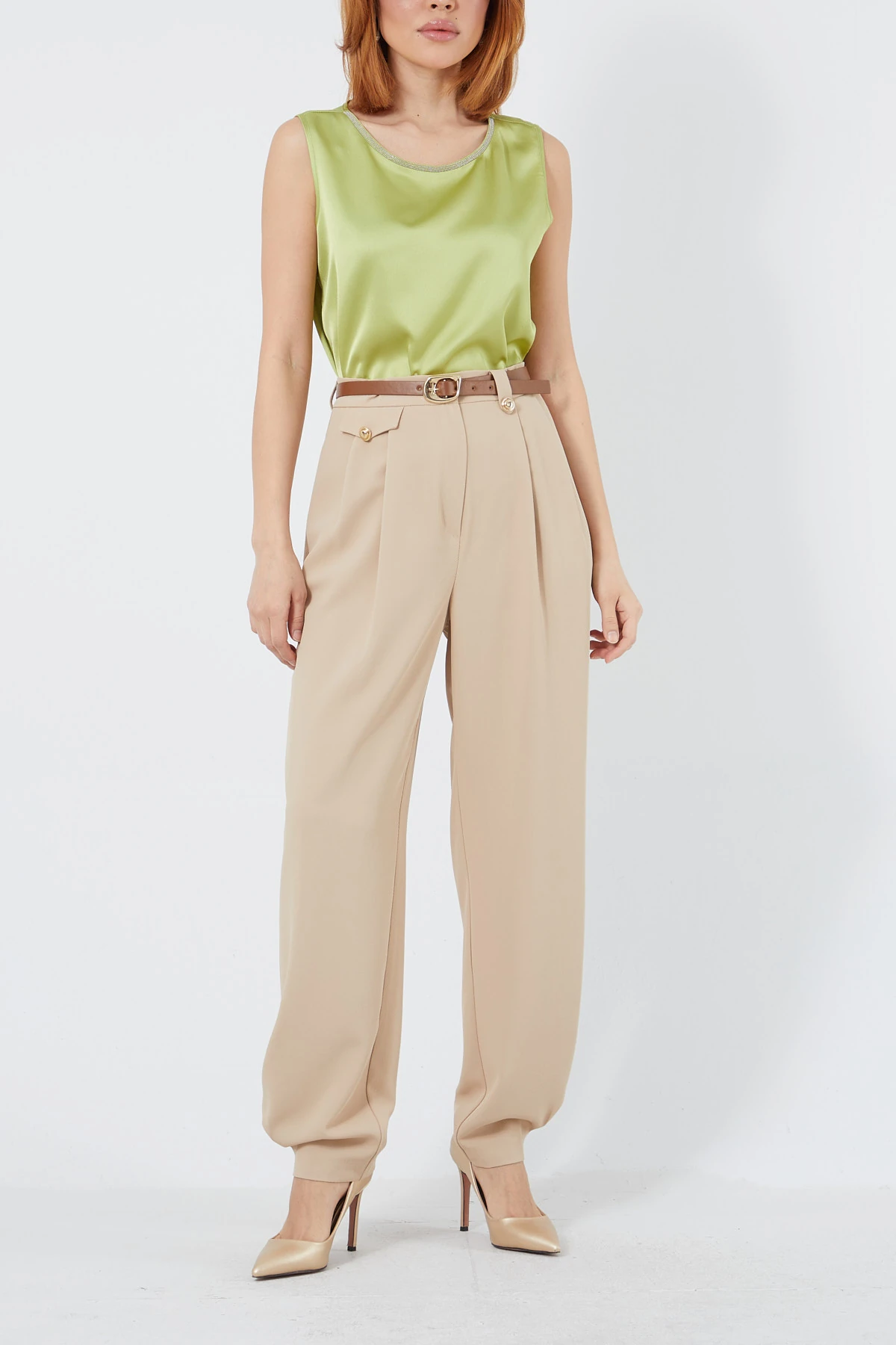 Yakası zincir detaylı saten bluz EL-1612