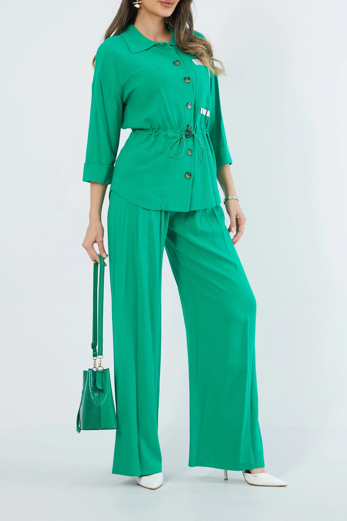 Düğmeli tencel takım EL-2241