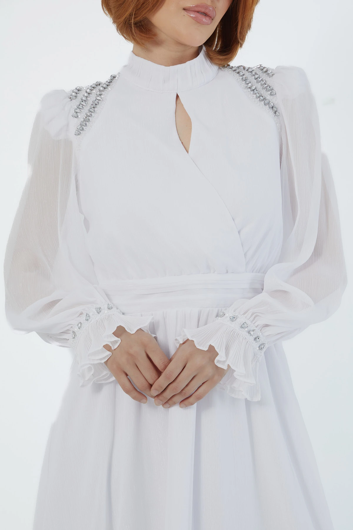 Pilise detaylı strass taşlı elbise EL-3535