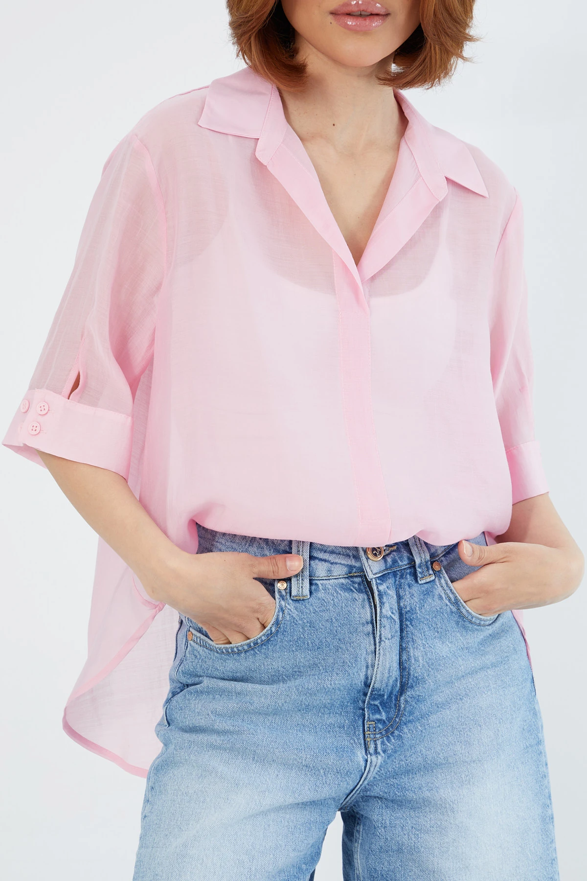 Gömlek yaka naturel bluz EL-1653