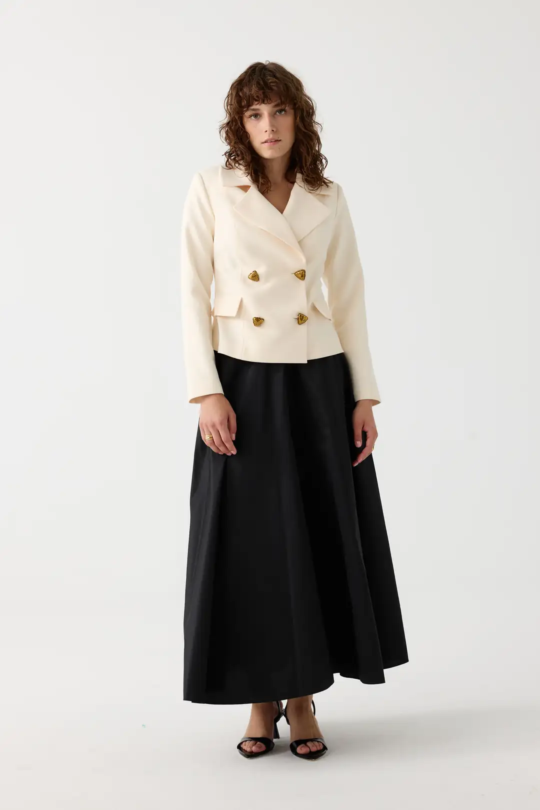 Tafta etekli blazer ceket takım EL-2708 - BUTTER-SİYAH