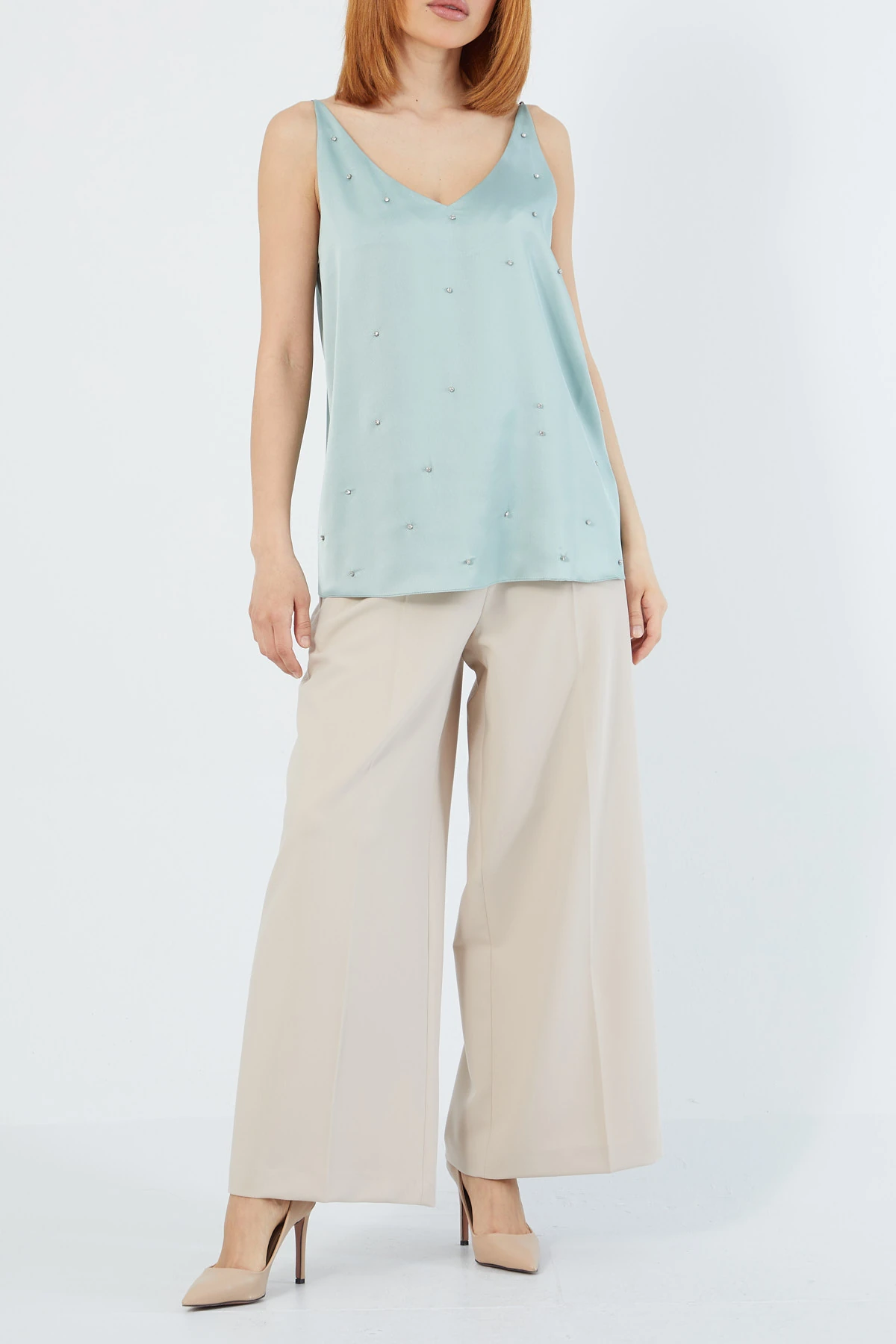 Strass taşlı saten bluz EL-1619 - MİNT