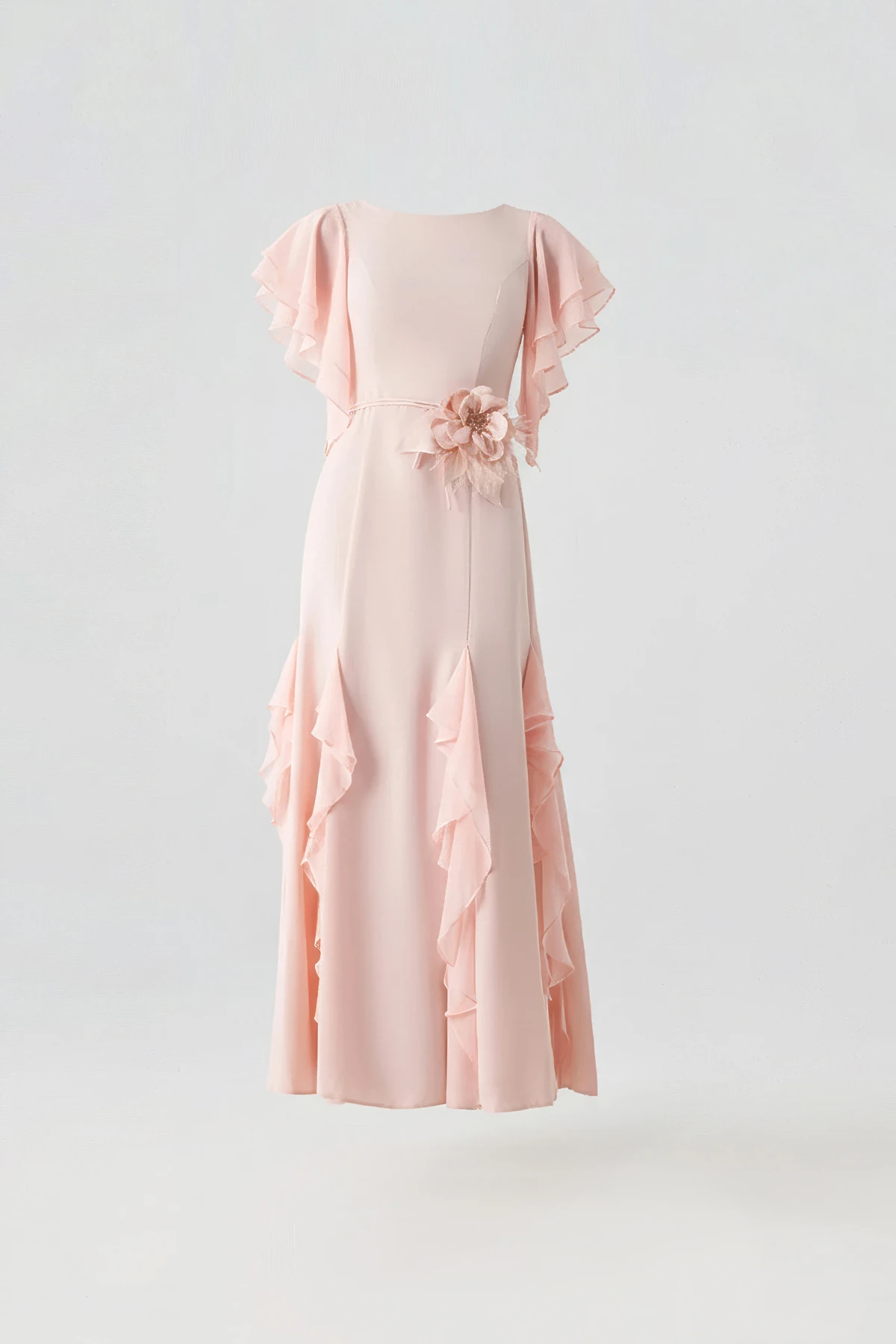 Şifon garnili krep abiye elbise EL-4394