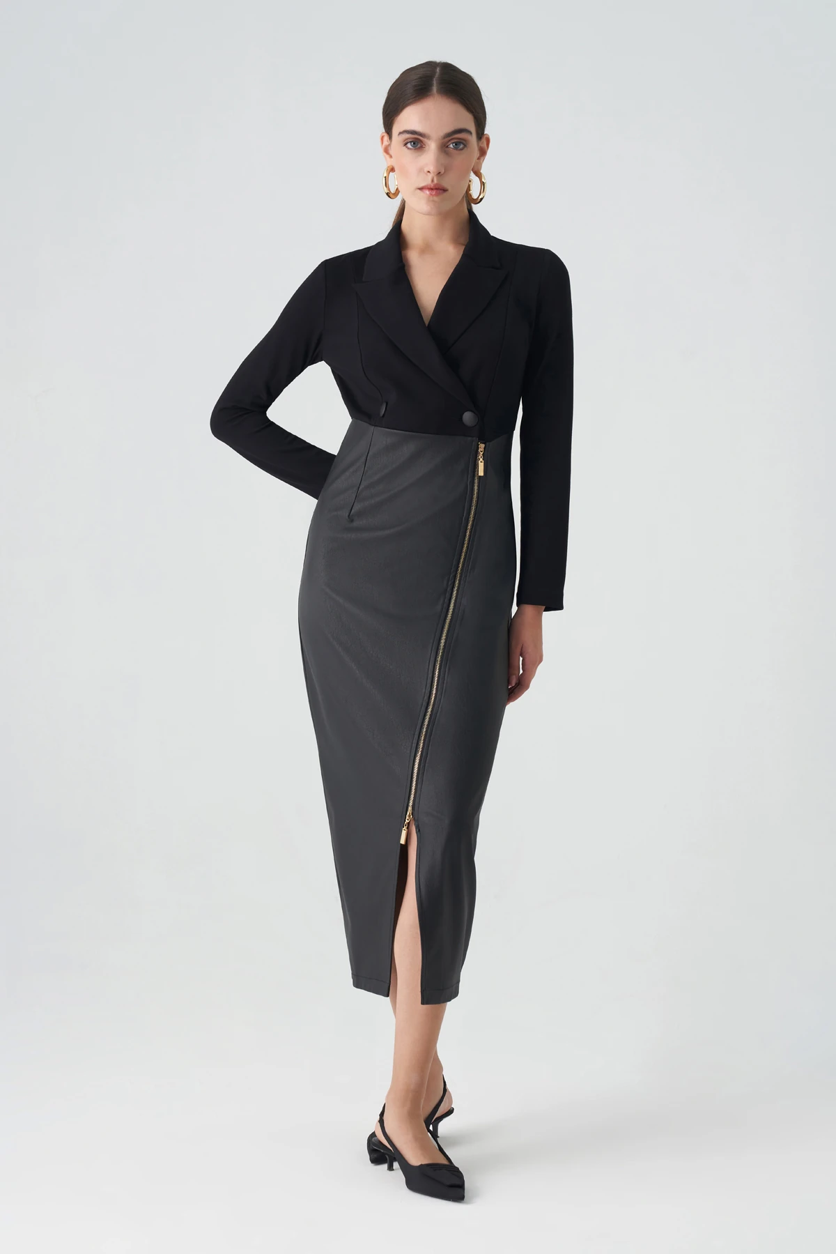 Örme garnili midi elbise EL-4428